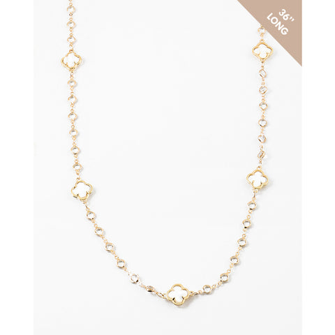 Crystal White Clover Leaf 36" Necklace