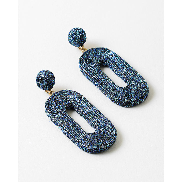 Navy Mettalic Drop Statement Earrings