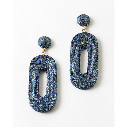 Navy Mettalic Drop Statement Earrings