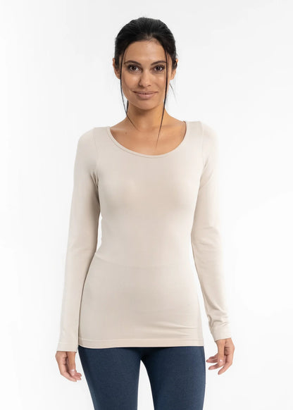 Elietian Solid Long Sleeve Scoop Neck Layering Top - 606River