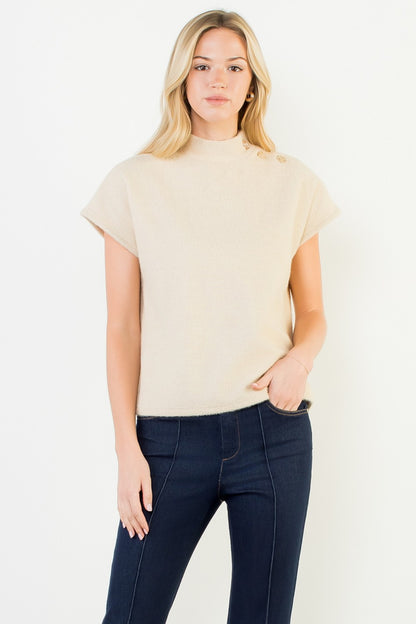 Mock Neck Sweater Gold Buttons