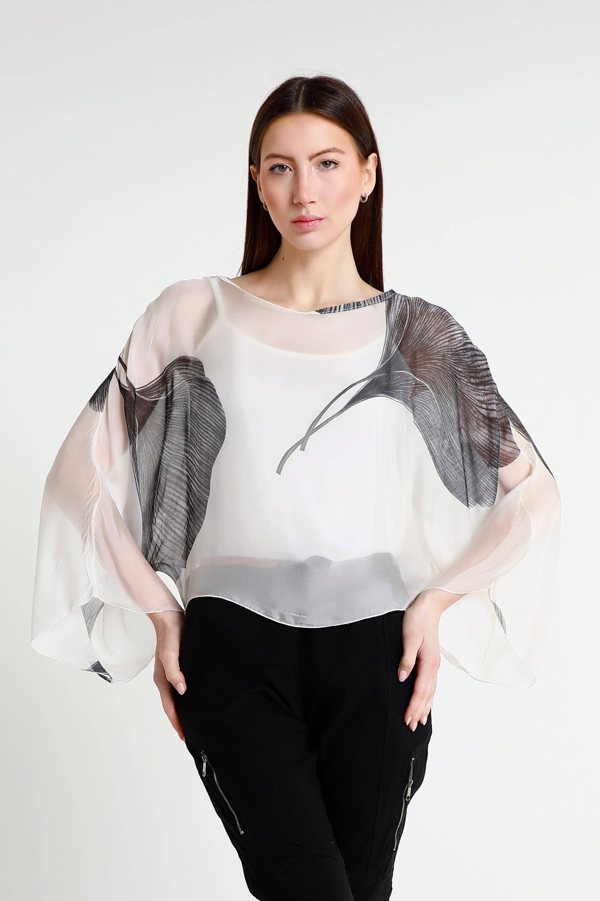Sofita Leaf 3/4 Sleeve Cropped Silk Kaftan (BQ200E) - 606River