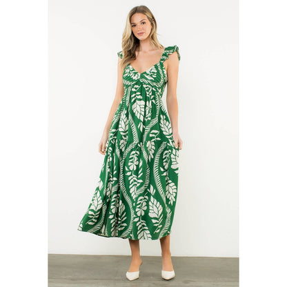 Flutter Sleeve Leaf Print Maxi Dress - 606River