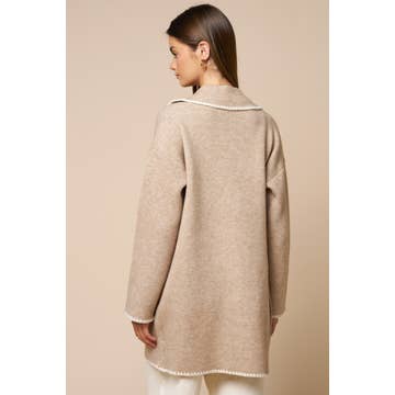 Long Sleeve Sweater Coat with Contrast Trim - 606River