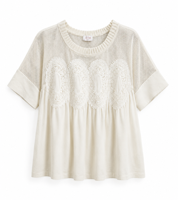 Ivory Sheer Mesh Applique Top