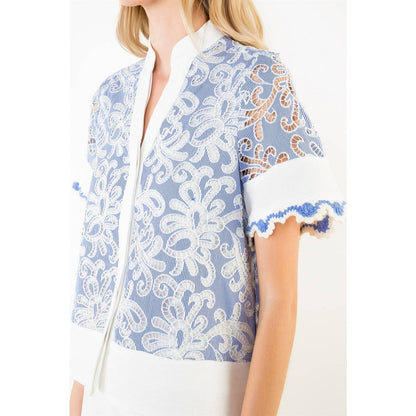 Short Sleeve Lace Detailing V-Neck Top - 606River