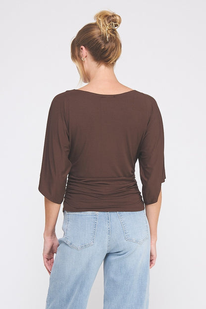 Brown Double Knit Three Quarter Sleeve