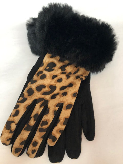 Leopard Faux Fur Texting Gloves