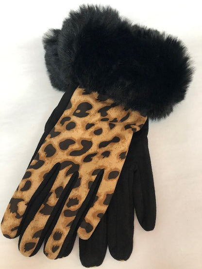 Leopard Faux Fur Texting Gloves
