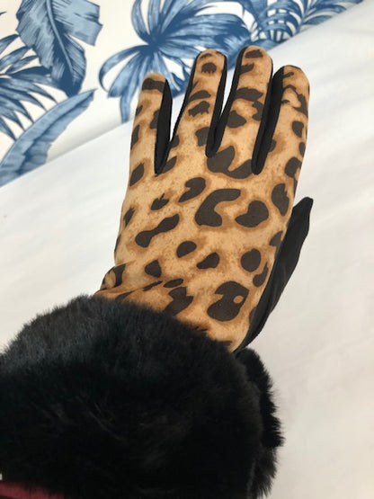 Leopard Faux Fur Texting Gloves