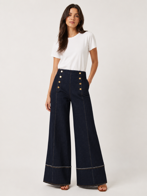 Sailor Gold Button Crop Jean - 606River