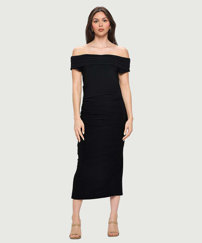 Boat Neck Sexy Off Or On The Shoulder Classic Black Maxi Dress