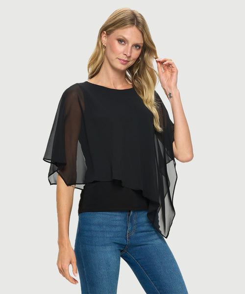 Asymmetrical Flowy Chifone Overlay Elegant Top