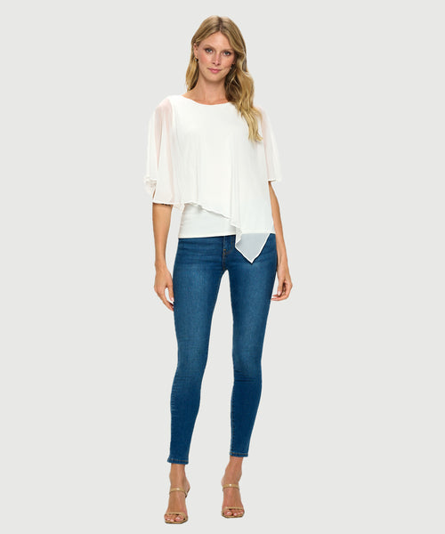 Asymmetrical Flowy Chifone Overlay Elegant Top