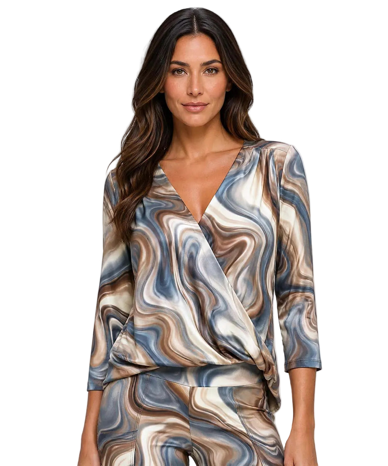 Taupe Grey Printed V-Neck Classic Top