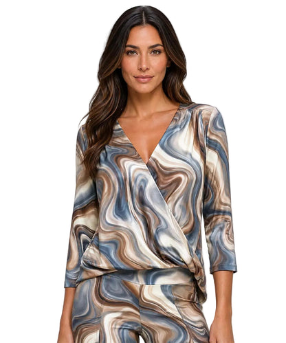 Taupe Grey Printed V-Neck Classic Top