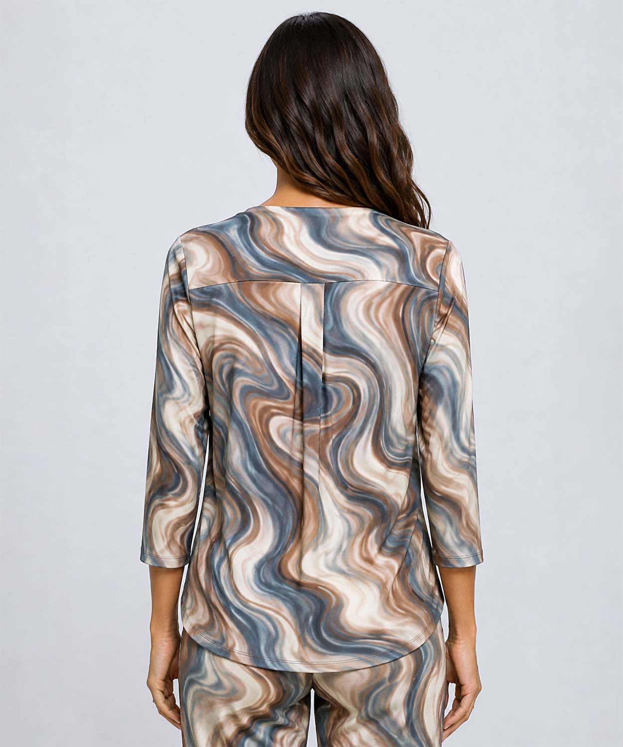 Taupe Grey Printed V-Neck Classic Top