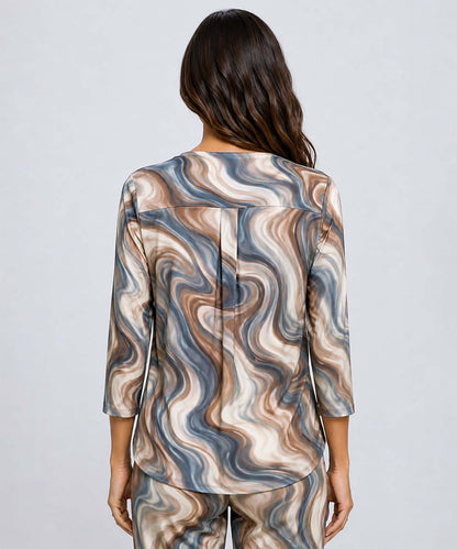 Taupe Grey Printed V-Neck Classic Top