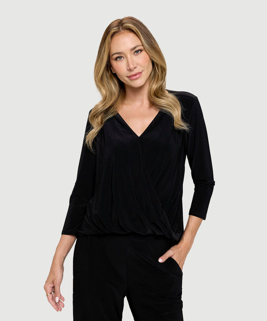 Black V-Neck Classic Knit Top