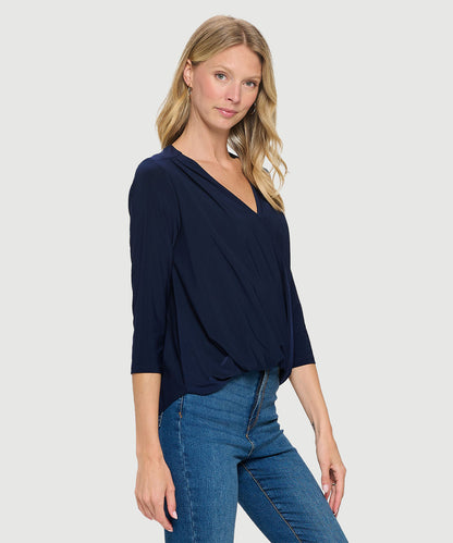 Navy V-Neck Classic Knit Top