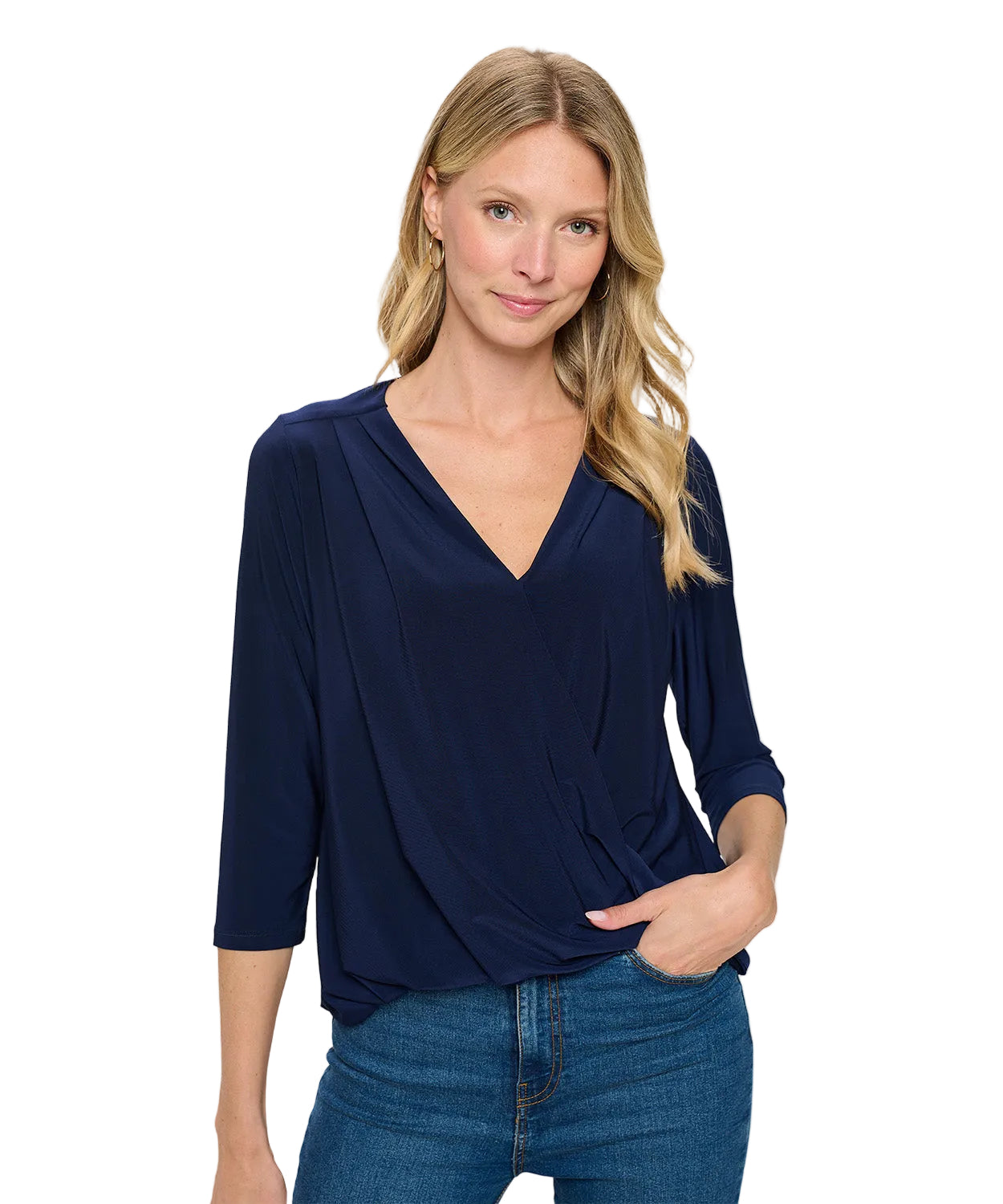 Navy V-Neck Classic Knit Top
