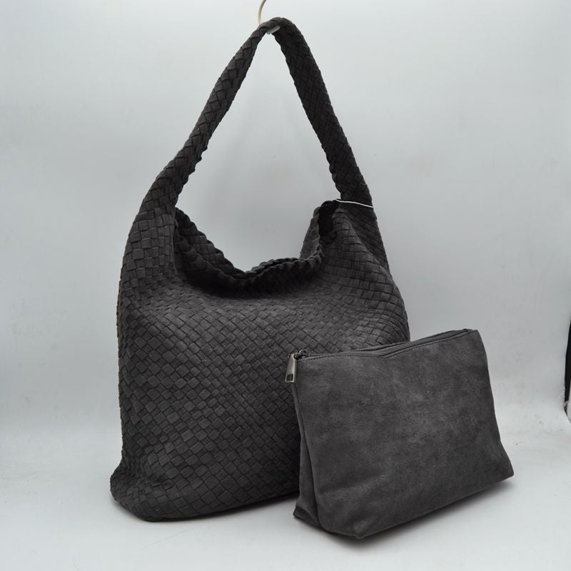 Large Woven Weave Ultra Suede Bag