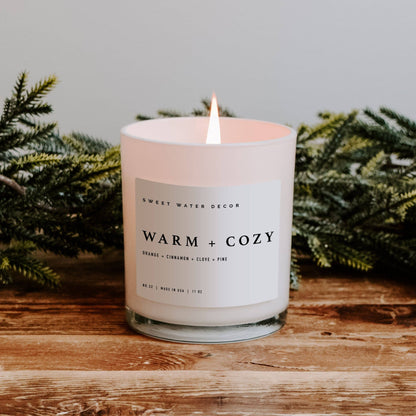 Warm and Cozy 11 oz Soy Candle - Christmas Decor & Gifts
