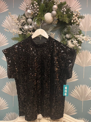 THML Black Sequin Velvet Top