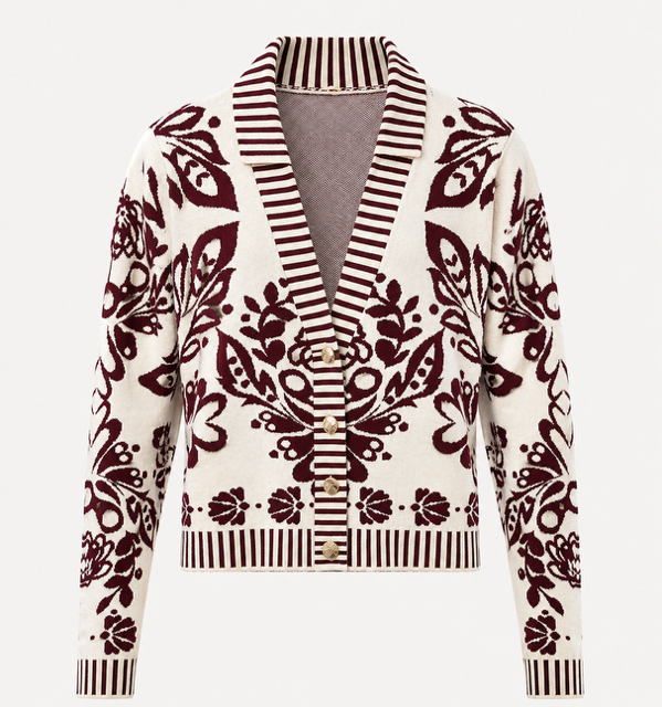 Cardigan Burgundy Floral V-Neck Top