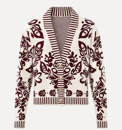 Cardigan Burgundy Floral V-Neck Top