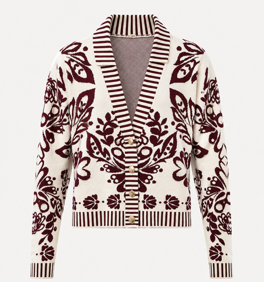 Cardigan Burgundy Floral V-Neck Top