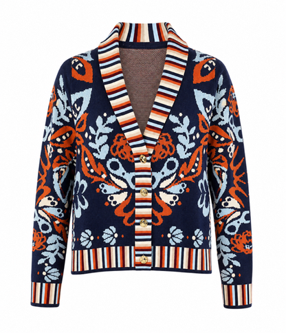 Cardigan Blue Floral V-Neck Top