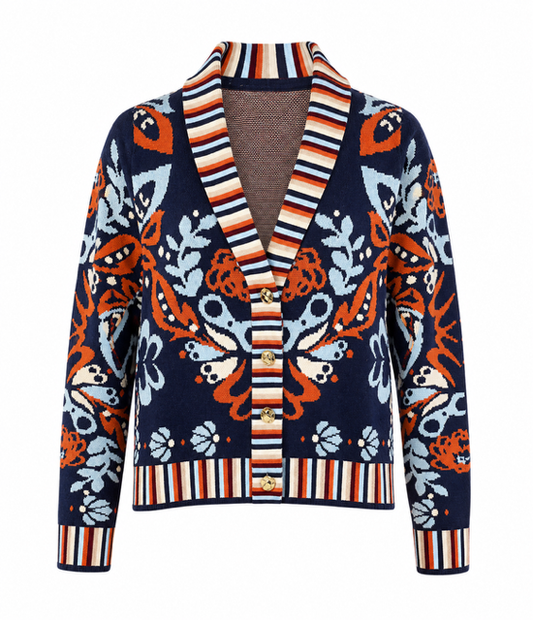 Cardigan Blue Floral V-Neck Top