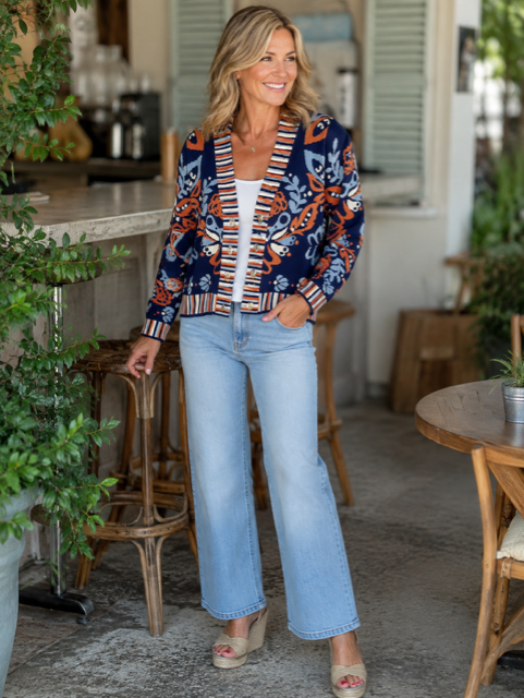 Cardigan Blue Floral V-Neck Top
