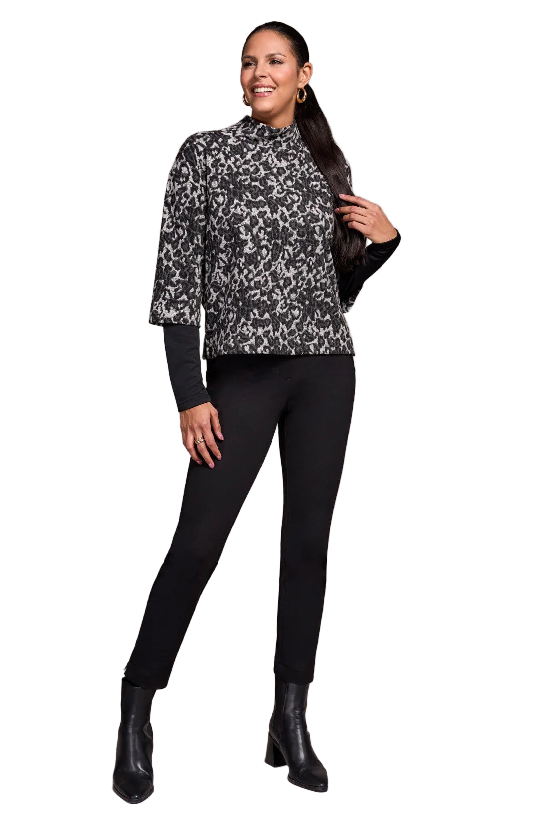 Black Grey Mock Neck Top