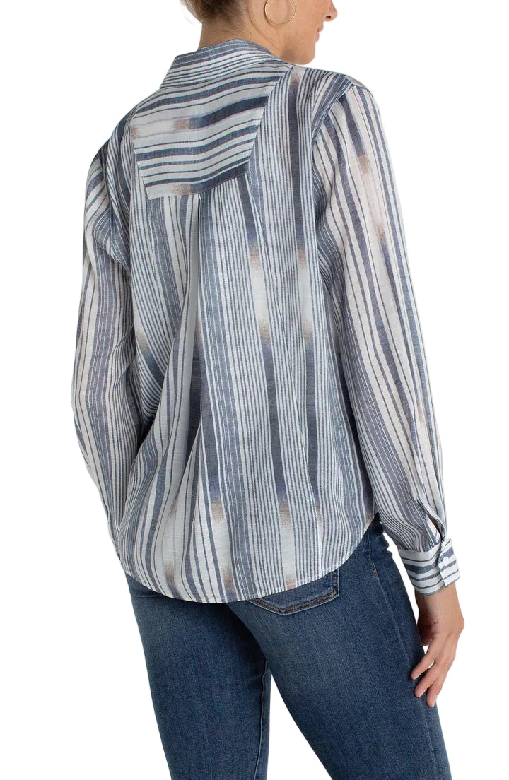 Beachy Lightweight Button Up Blue Stipe top - 606River