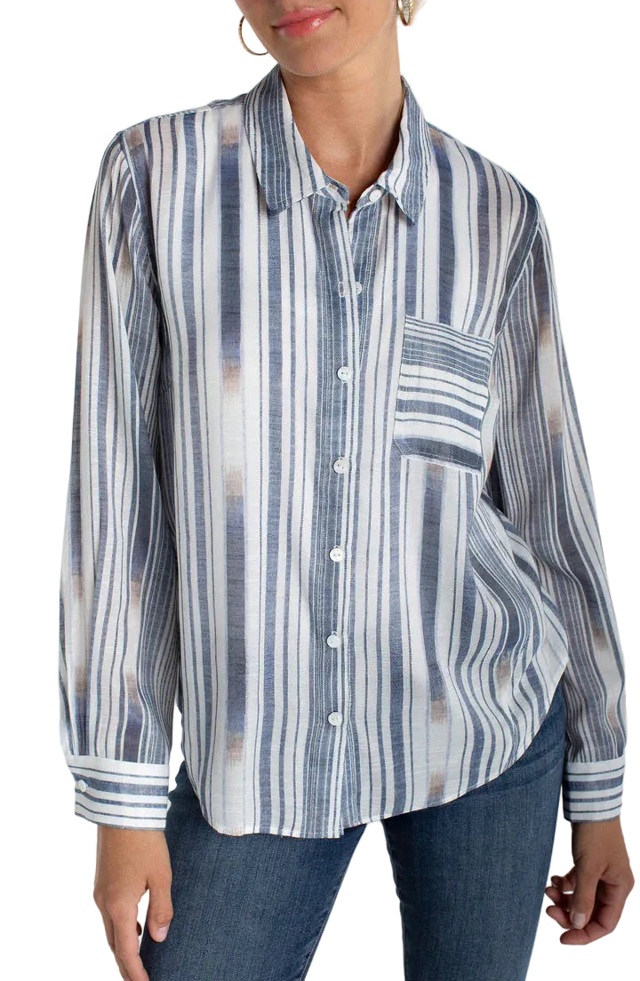 Beachy Lightweight Button Up Blue Stipe top - 606River
