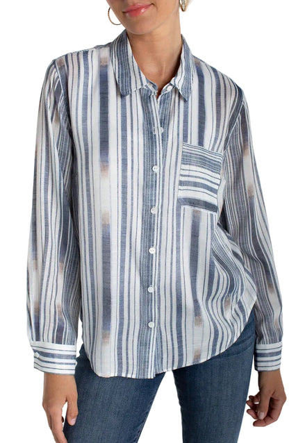 Beachy Lightweight Button Up Blue Stipe top - 606River
