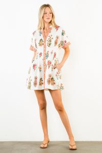 Short Sleeve Floral Shirt Dress