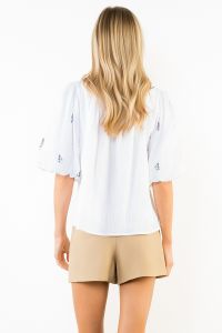 Embroidered Sail Boat Top with Puff Sleeves