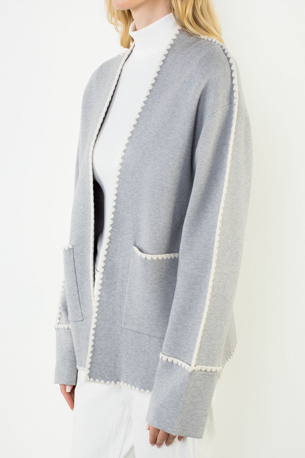Embroidered Cardigan with Patch Pockets