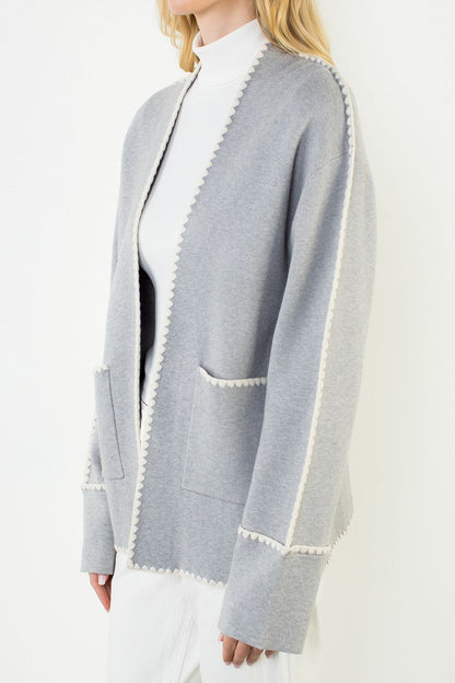 Embroidered Cardigan with Patch Pockets
