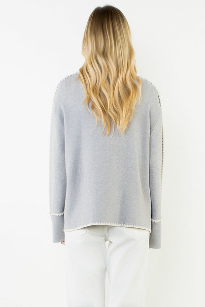 Embroidered Cardigan with Patch Pockets