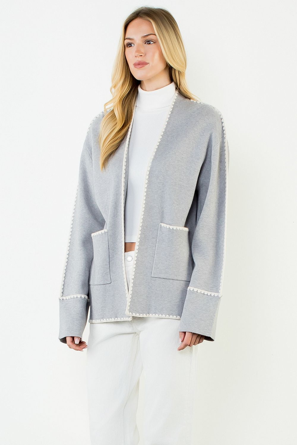 Embroidered Cardigan with Patch Pockets