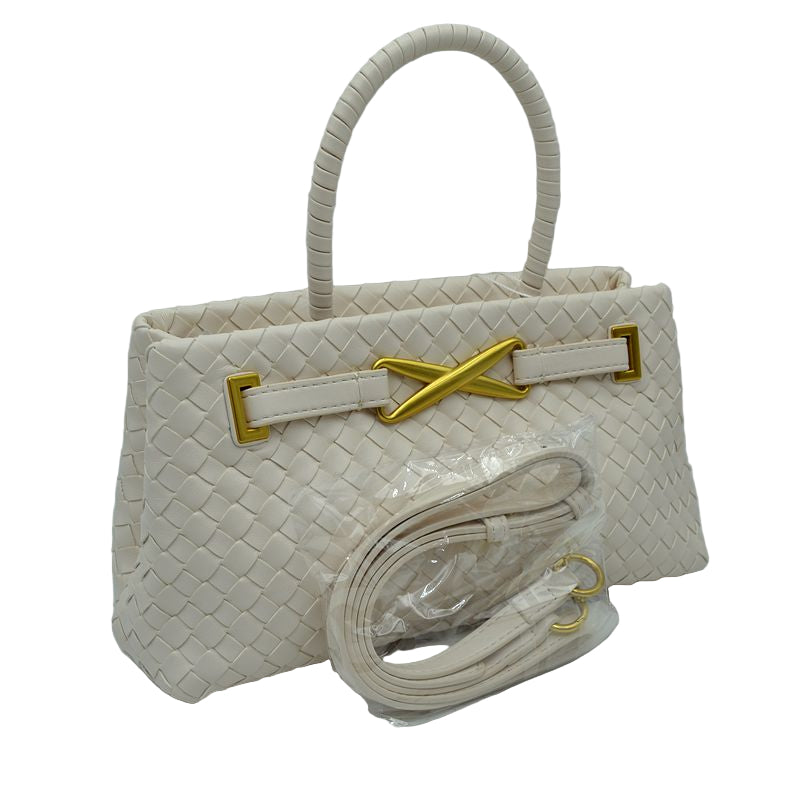Vegan Leather Weave Bag With Brass