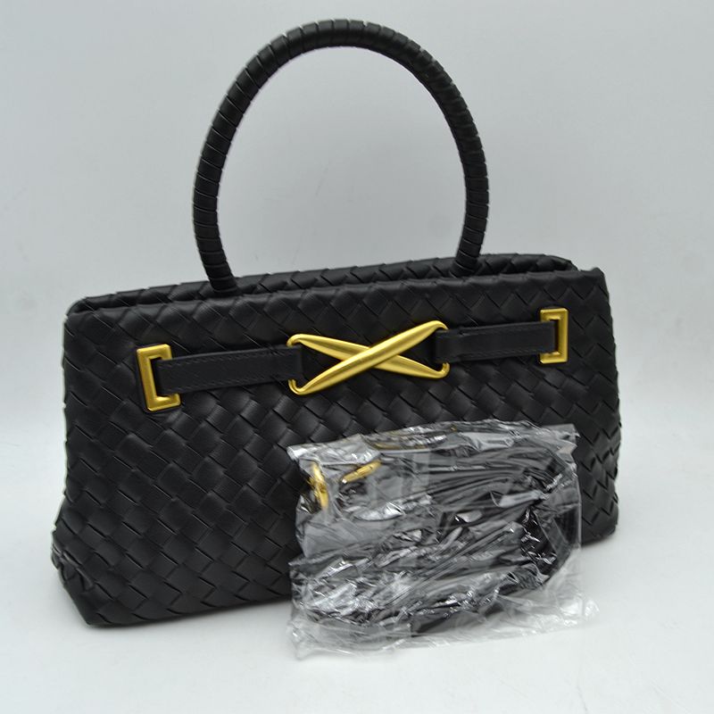 Vegan Leather Weave Bag With Brass