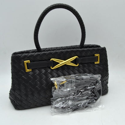 Vegan Leather Weave Bag With Brass