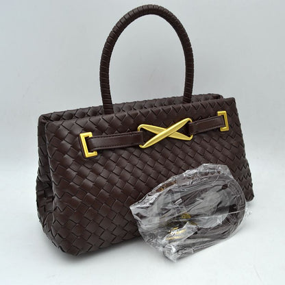 Vegan Leather Weave Bag With Brass