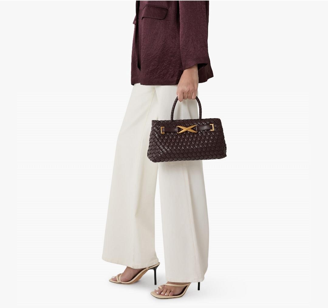 Vegan Leather Weave Bag With Brass