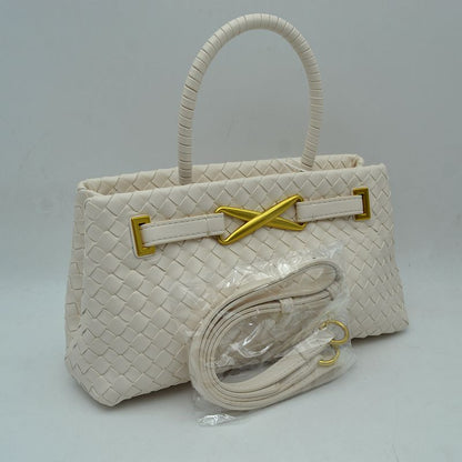Vegan Leather Weave Bag With Brass